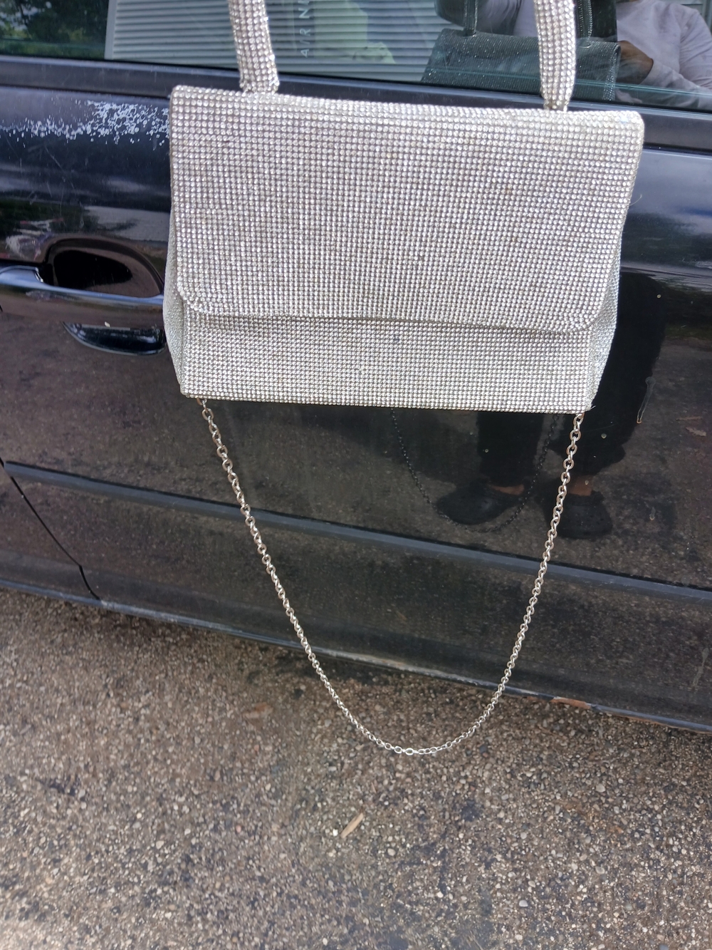 AKIRA Silver Rhinestone Evening Shoulder Bag